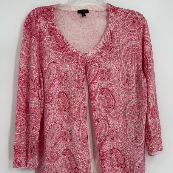 Talbots paisley Cardigan Sweater beaded Women’s Size XL Buttons pink light - Picture 4 of 9